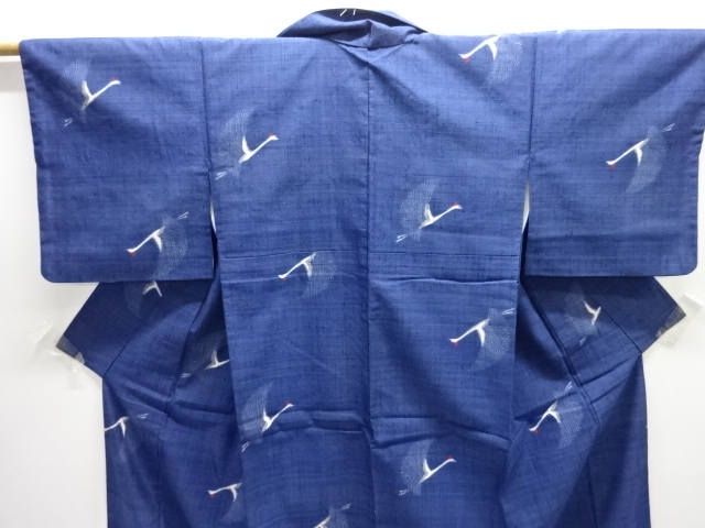  鳥模様織り出し手織り紬着物